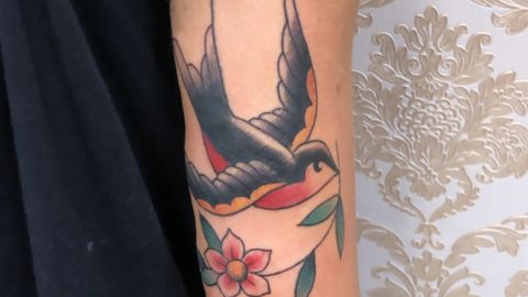 Andorinha tradicional tatuagem braço